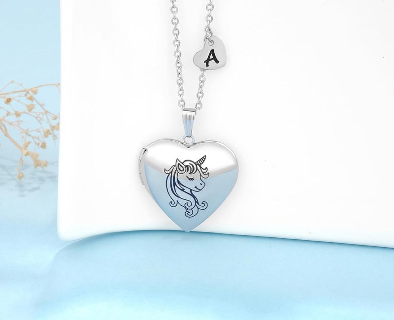 YOUFENG Unicorns Gifts for Her Love Heart Initial Letter Locket Necklace that Holds Pictures Enamel Locket Pendant Gifts for Women - Image 2